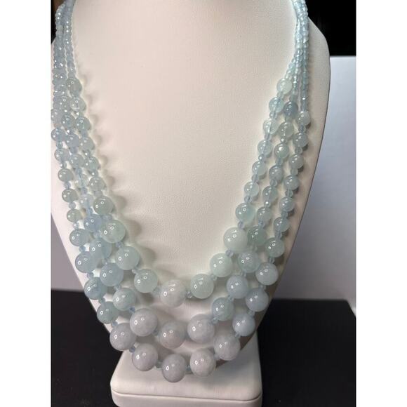 Triple strand aquamarine necklace with sterling silver lobster clasp - Picture 2 of 11